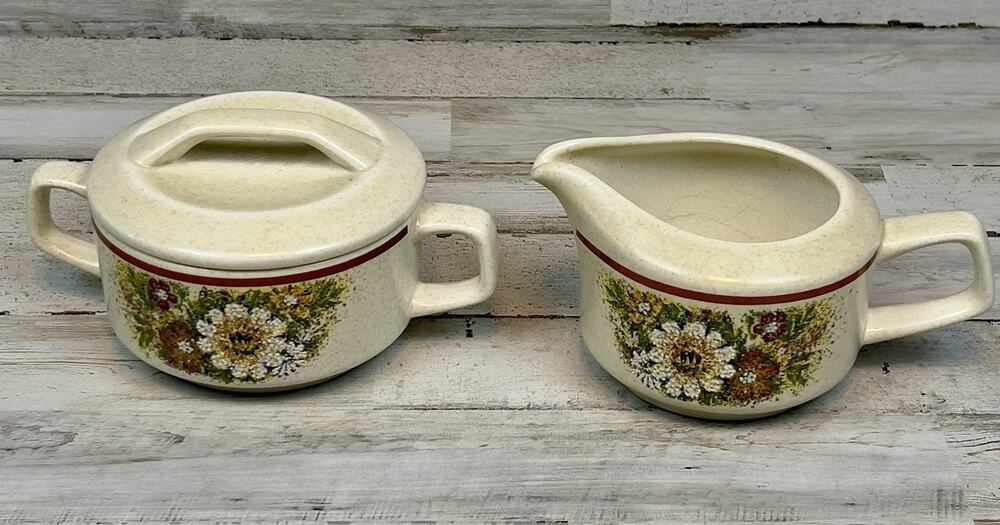 Vintage MCM Lenox Temper-Ware Magic Garden Creamer and Sugar Bowl USA